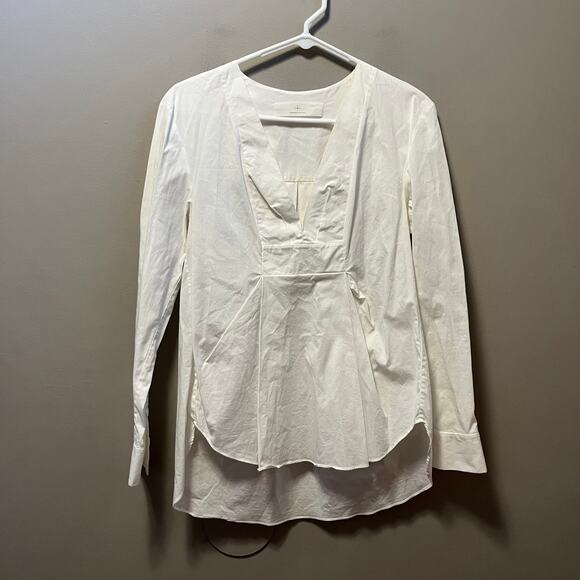 Thakoon Addition Stretch Cotton‎ Top White V-Neck 2 Long Sleeve Pleats - Picture 1 of 7